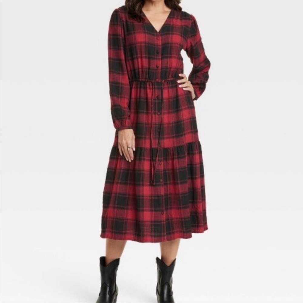 Knox Rose Red Plaid Long Sleeve Dress Size 3X